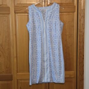 Gretchen Scott Designs Plain Jane Dress Medium Blue Ring Toss Sheath Sleeveless